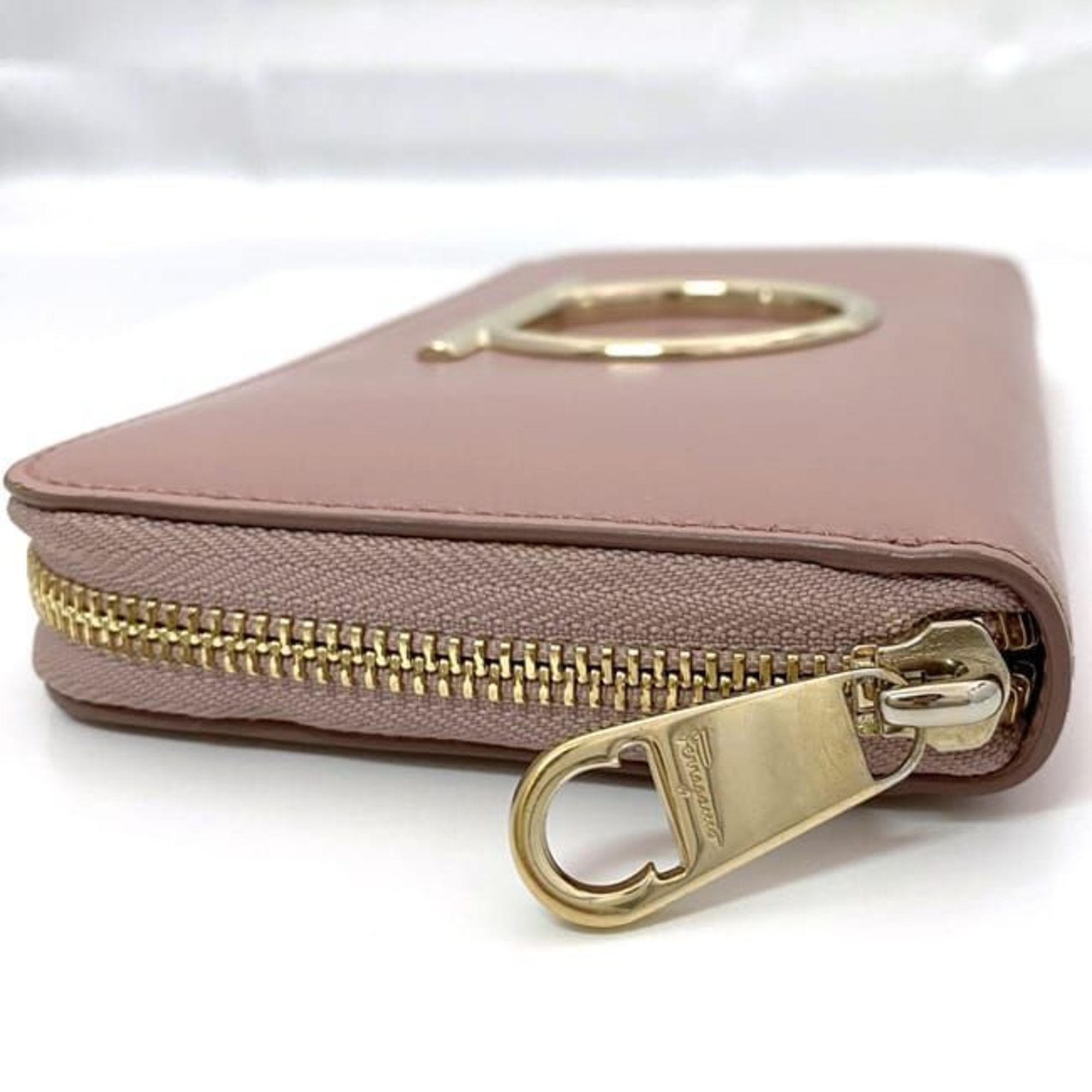 Salvatore Ferragamo Round Long Wallet ec-21064 Pink Gancini Leather Women's