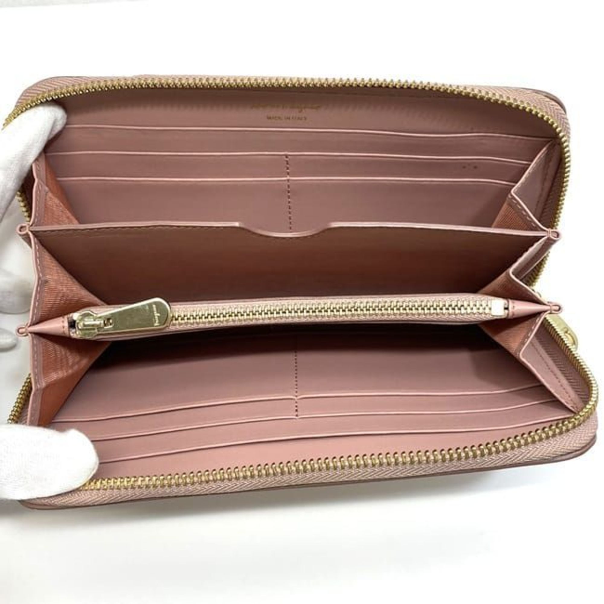 Salvatore Ferragamo Round Long Wallet ec-21064 Pink Gancini Leather Women's