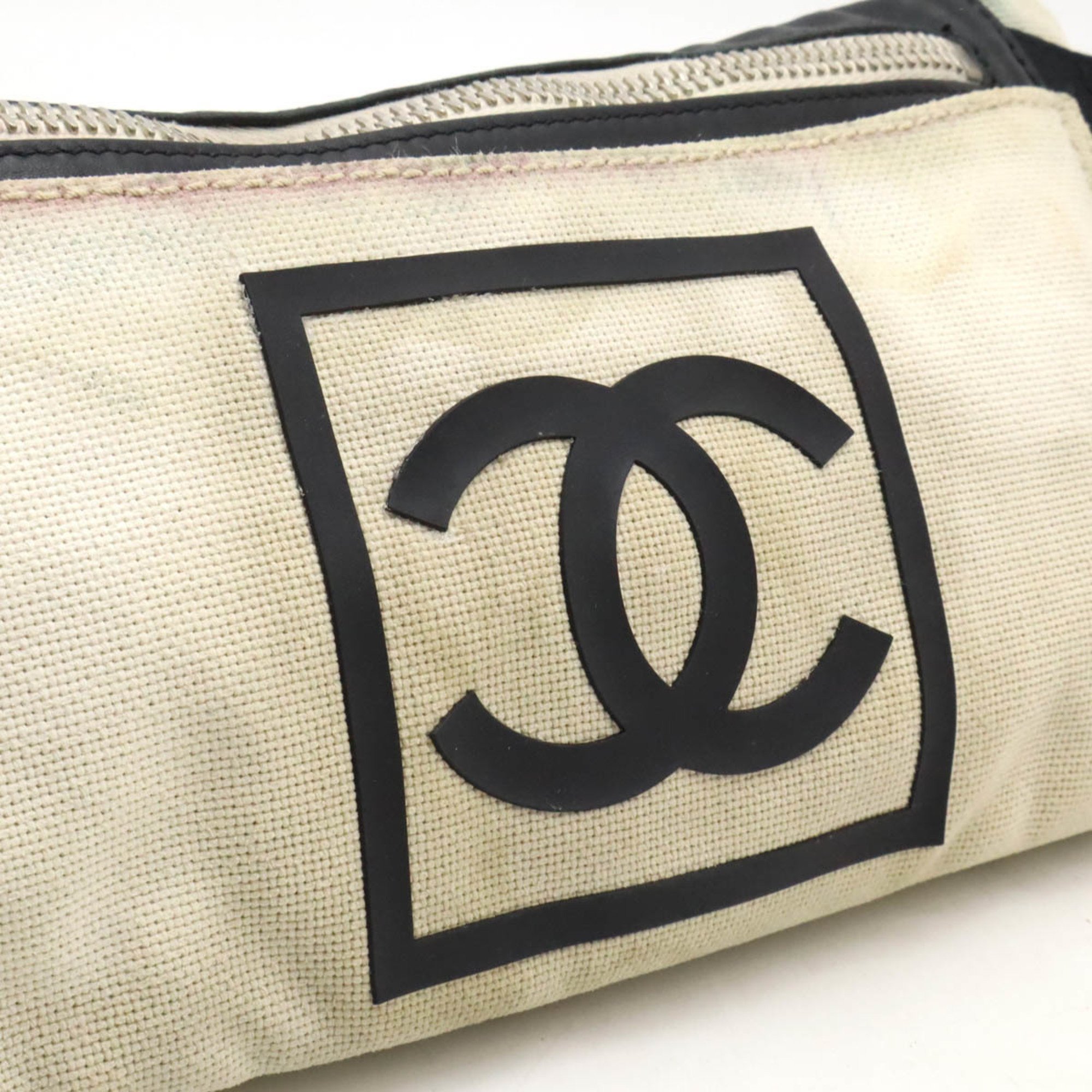 CHANEL Chanel Sport Line Coco Mark Body Bag Waist Pouch Canvas Ivory Black