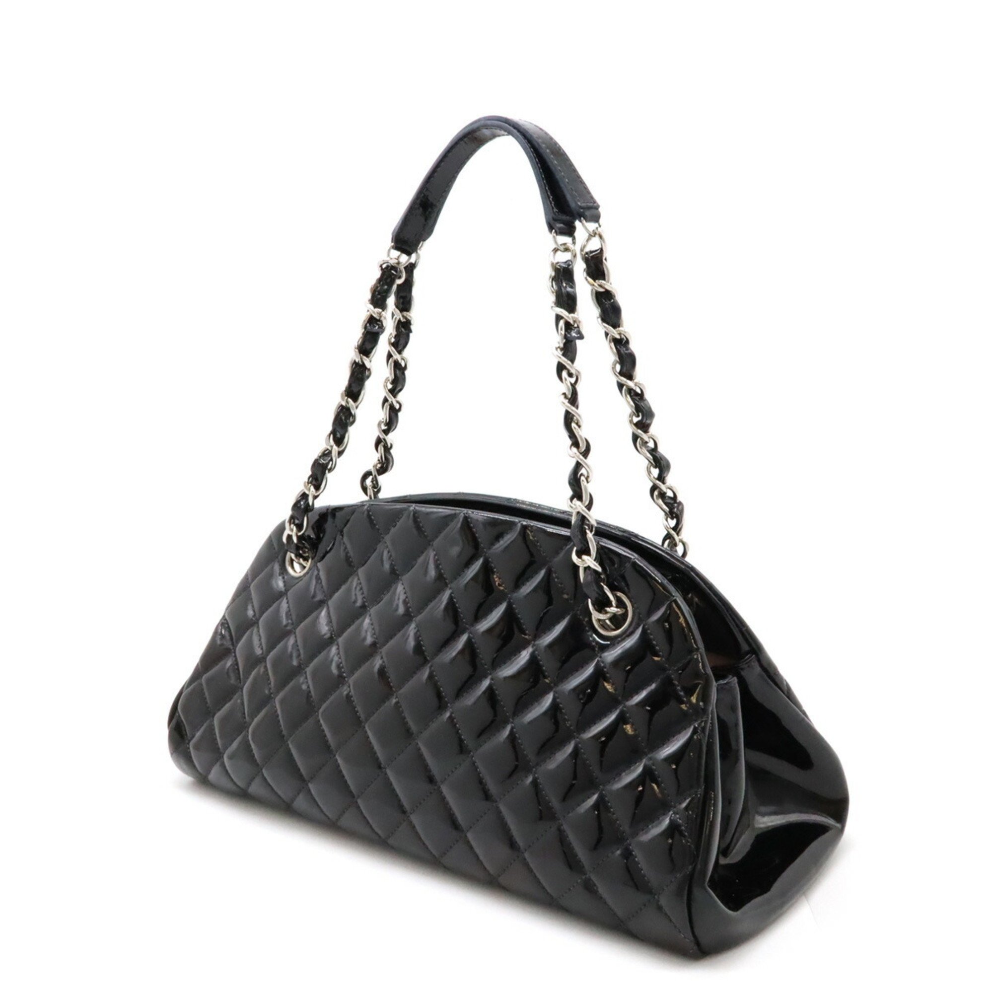 CHANEL Chanel Mademoiselle Matelasse Coco Mark Bowling Bag Shoulder Chain Enamel Black 9854