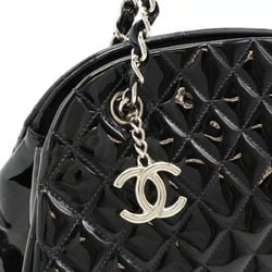 CHANEL Chanel Mademoiselle Matelasse Coco Mark Bowling Bag Shoulder Chain Enamel Black 9854