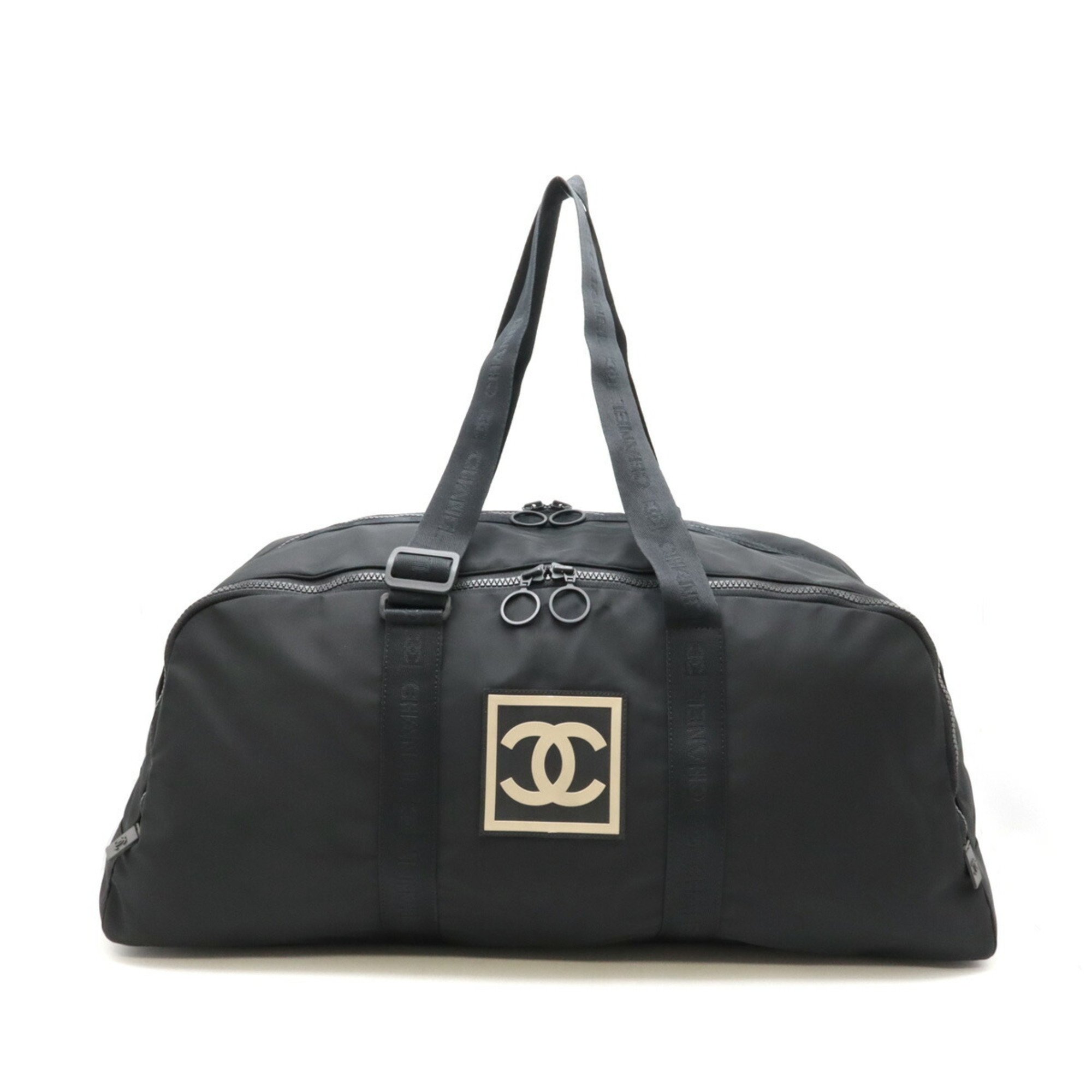 CHANEL Chanel Sport Line Boston Bag Travel Shoulder Nylon Black Beige A19977