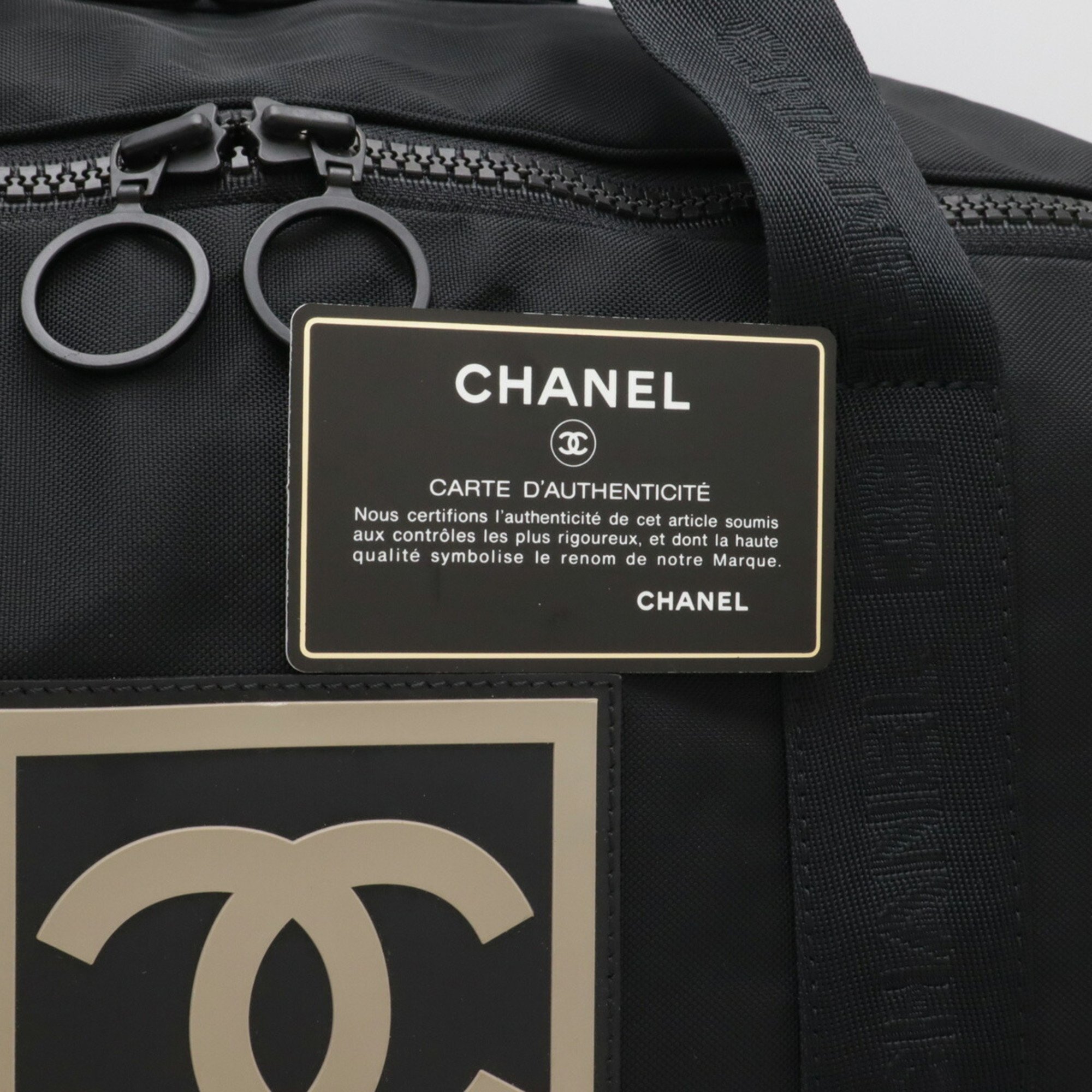 CHANEL Chanel Sport Line Boston Bag Travel Shoulder Nylon Black Beige A19977