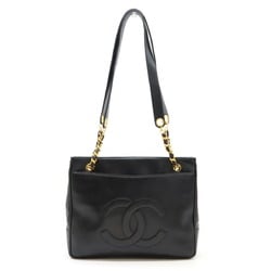 CHANEL Coco Mark Chain Tote Bag Shoulder Leather Black