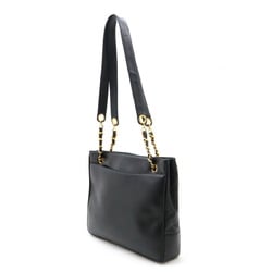 CHANEL Coco Mark Chain Tote Bag Shoulder Leather Black