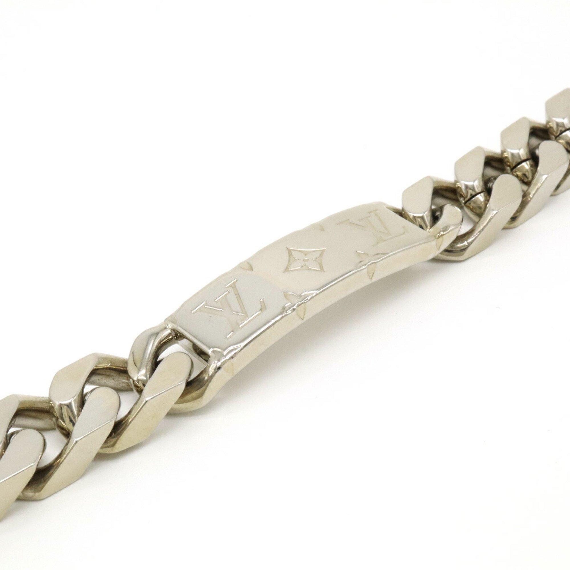 LOUIS VUITTON Louis Vuitton Chain Bracelet Monogram Plate Metal Silver M62486