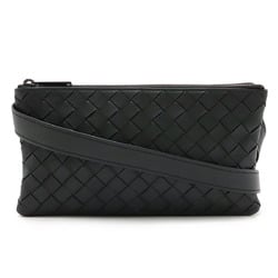 BOTTEGA VENETA Intrecciato Shoulder Bag Pochette Leather Black 611240