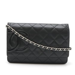 CHANEL Cambon Line Chain Wallet Shoulder Bag Clutch Leather Enamel Black 6646