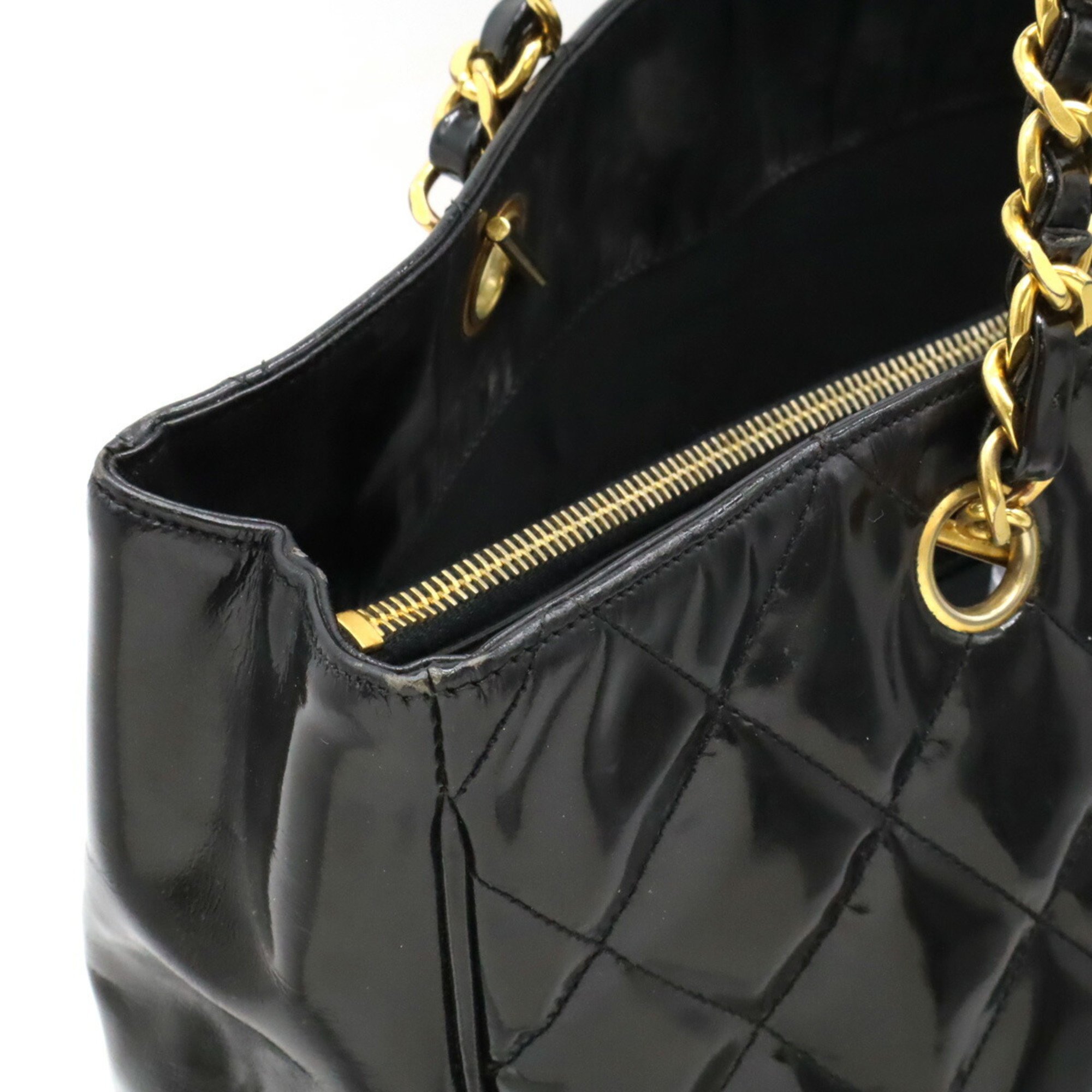 CHANEL Chanel Matelasse Chain Tote Bag Shoulder Patent Leather Enamel Black