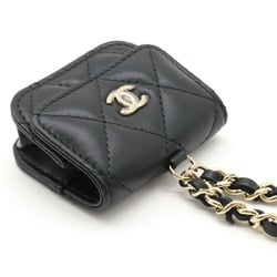 CHANEL Chanel Matelasse Collar Pouch Coco Mark Earphone Case Leather Black