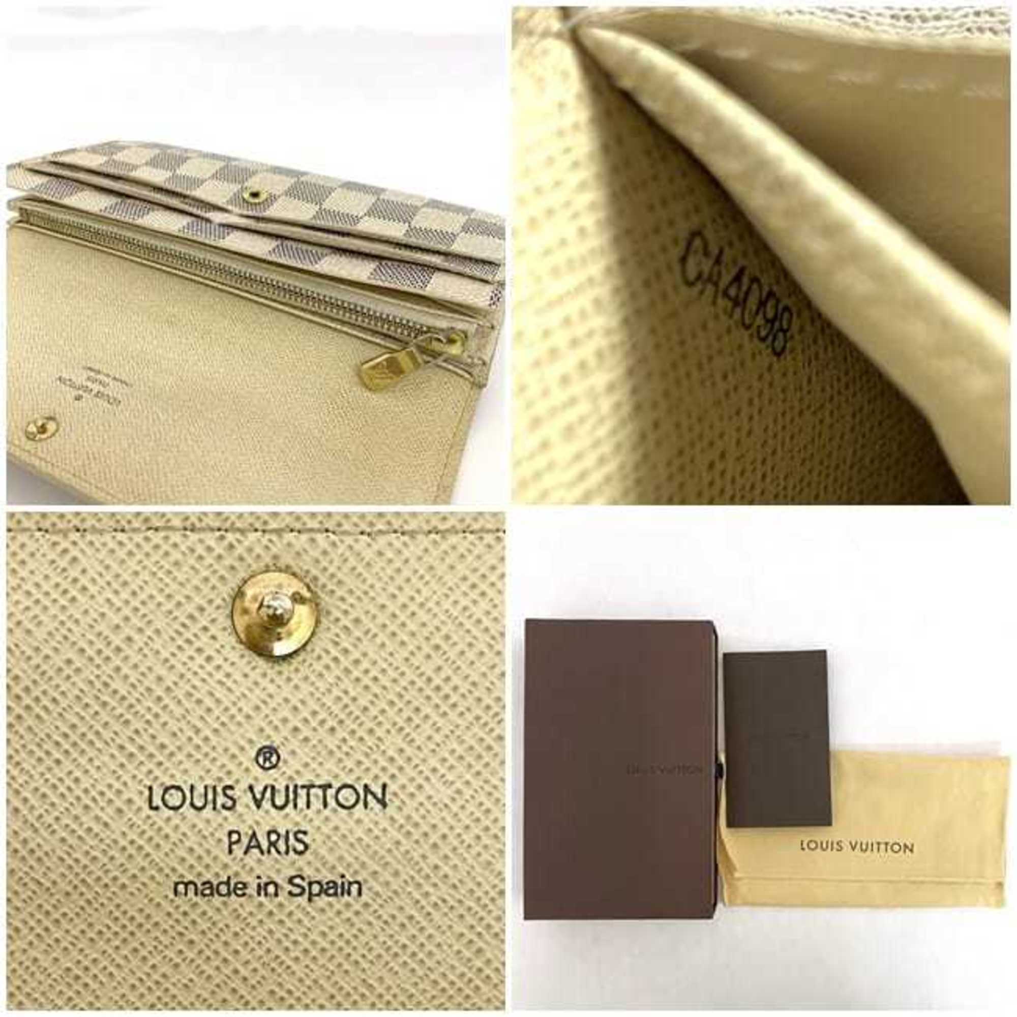 Louis Vuitton Bi-fold Long Wallet ec-21233 Gray White Damier Azur N61735 Canvas C098 LOUIS VUITTON Flap