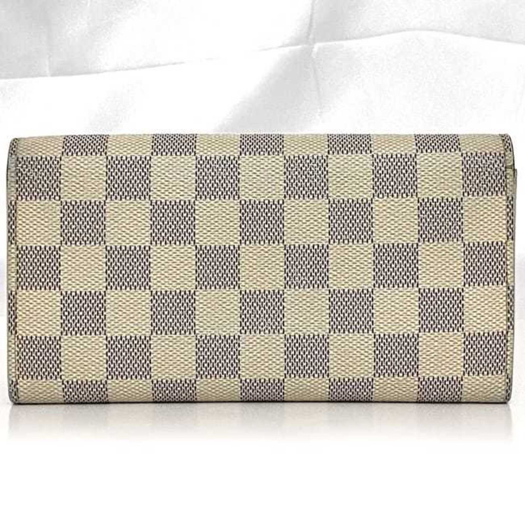 Louis Vuitton Bi-fold Long Wallet ec-21233 Gray White Damier Azur N61735 Canvas C098 LOUIS VUITTON Flap