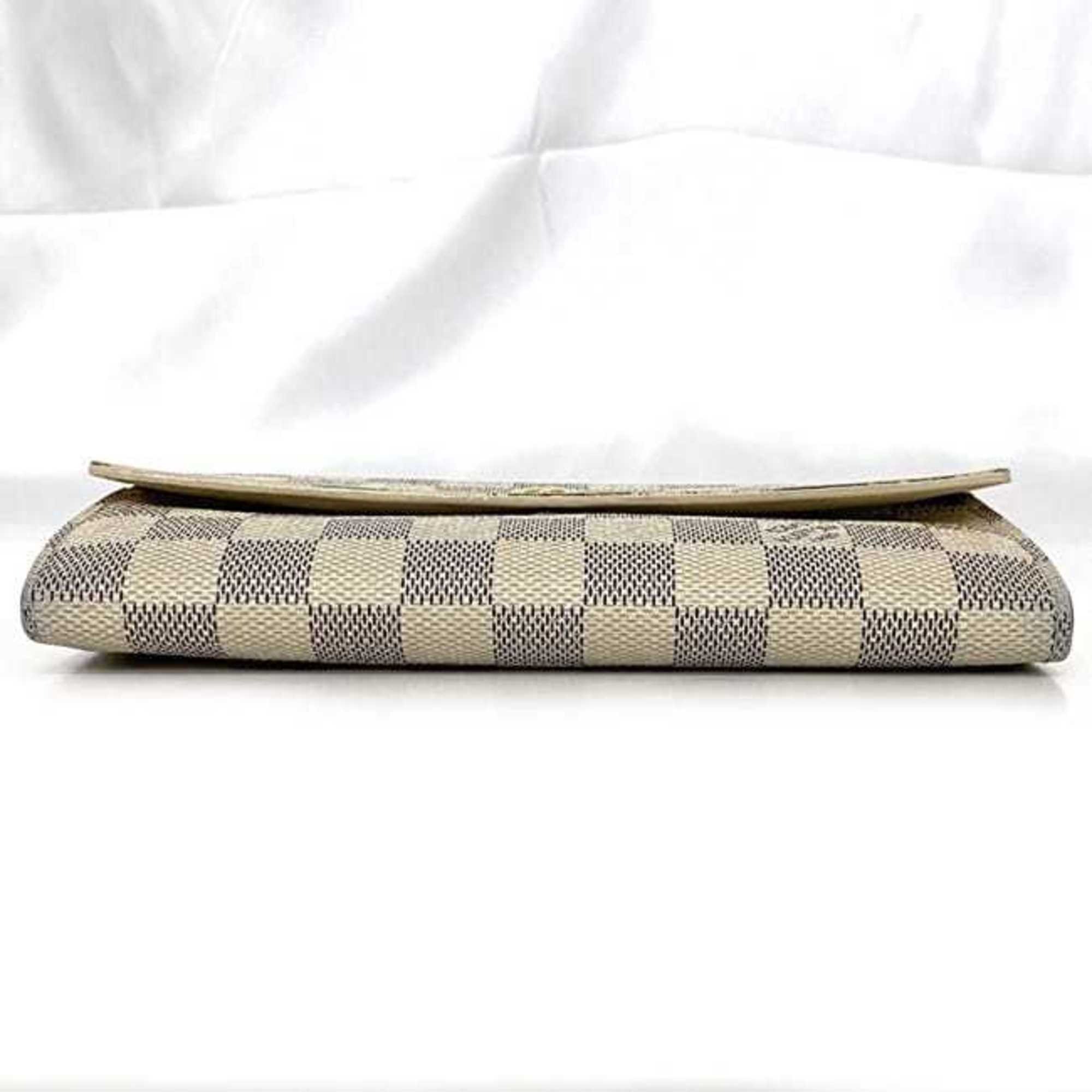 Louis Vuitton Bi-fold Long Wallet ec-21233 Gray White Damier Azur N61735 Canvas C098 LOUIS VUITTON Flap