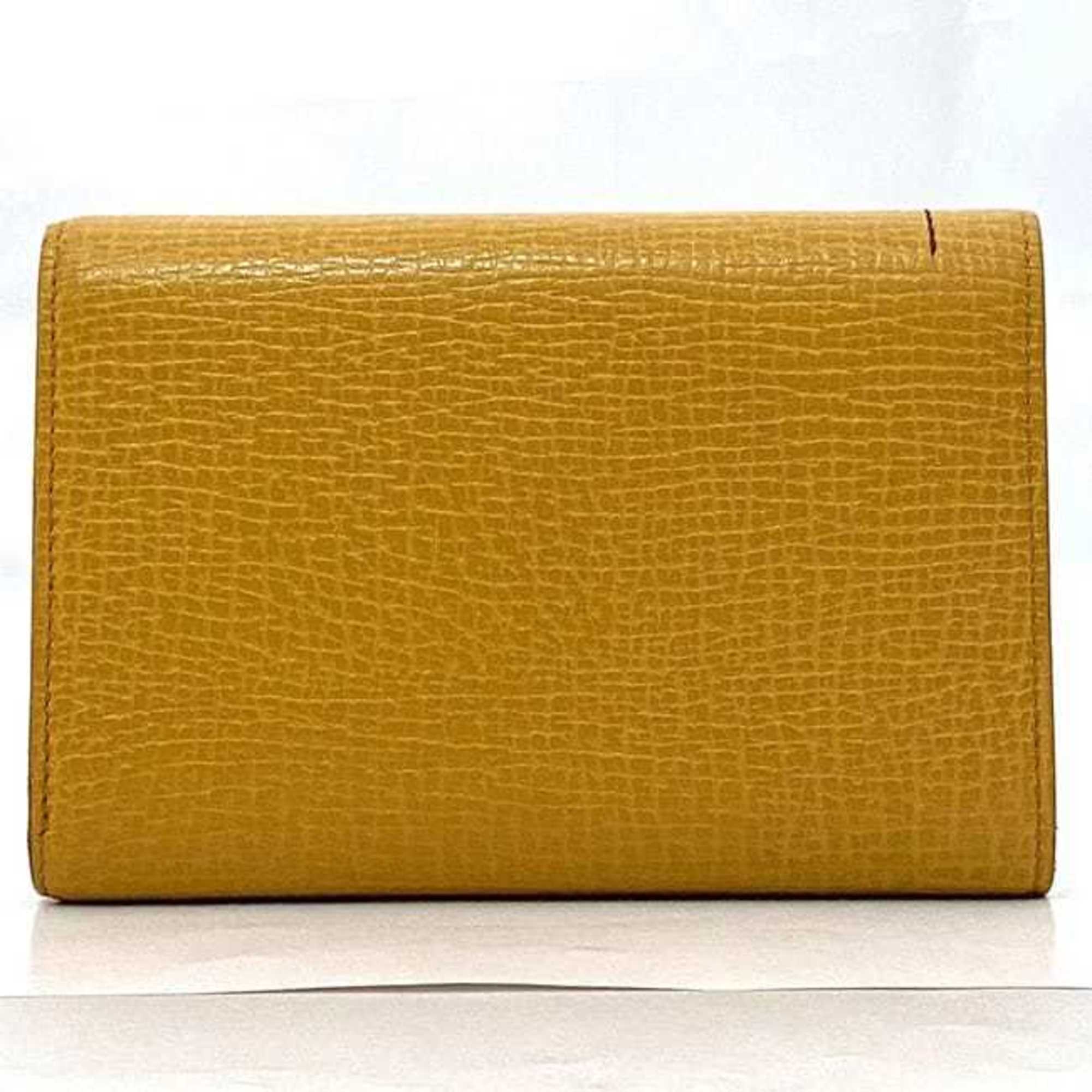 LOEWE Tri-fold Wallet ec-21230 Yellow Anagram Leather Compact Grain Women's