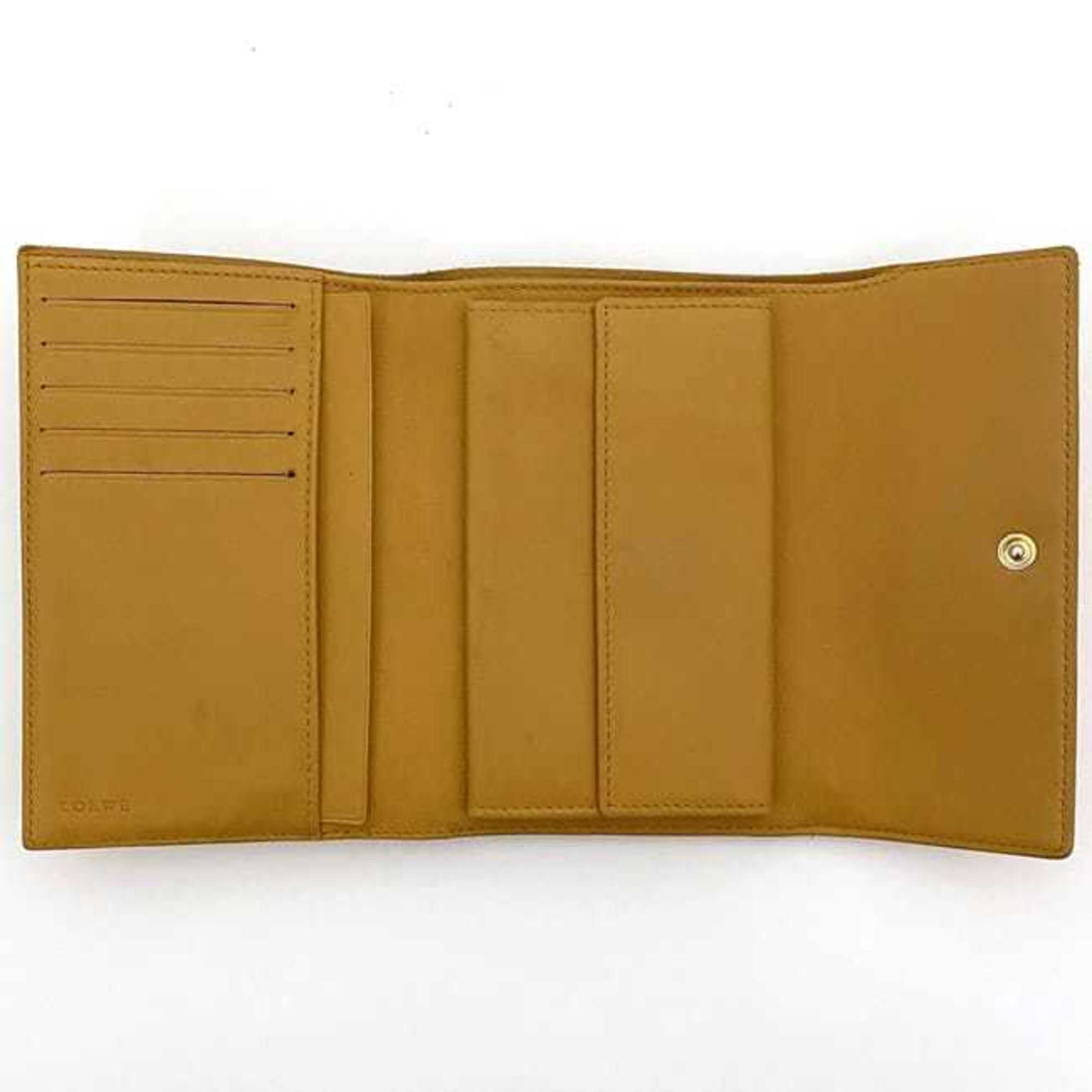 LOEWE Tri-fold Wallet ec-21230 Yellow Anagram Leather Compact Grain Women's