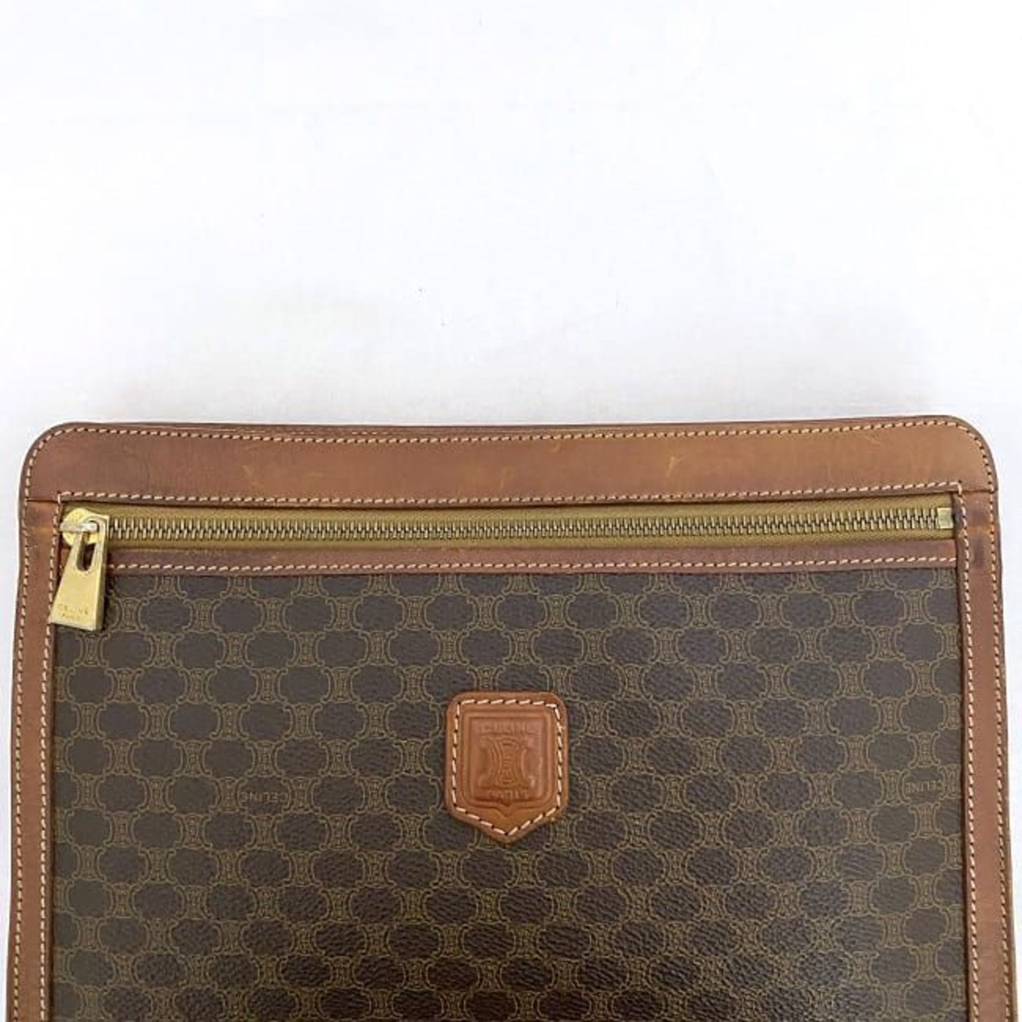 Celine clutch bag brown macadam handbag second PVC leather MC98/2 CELINE pouch women men compact