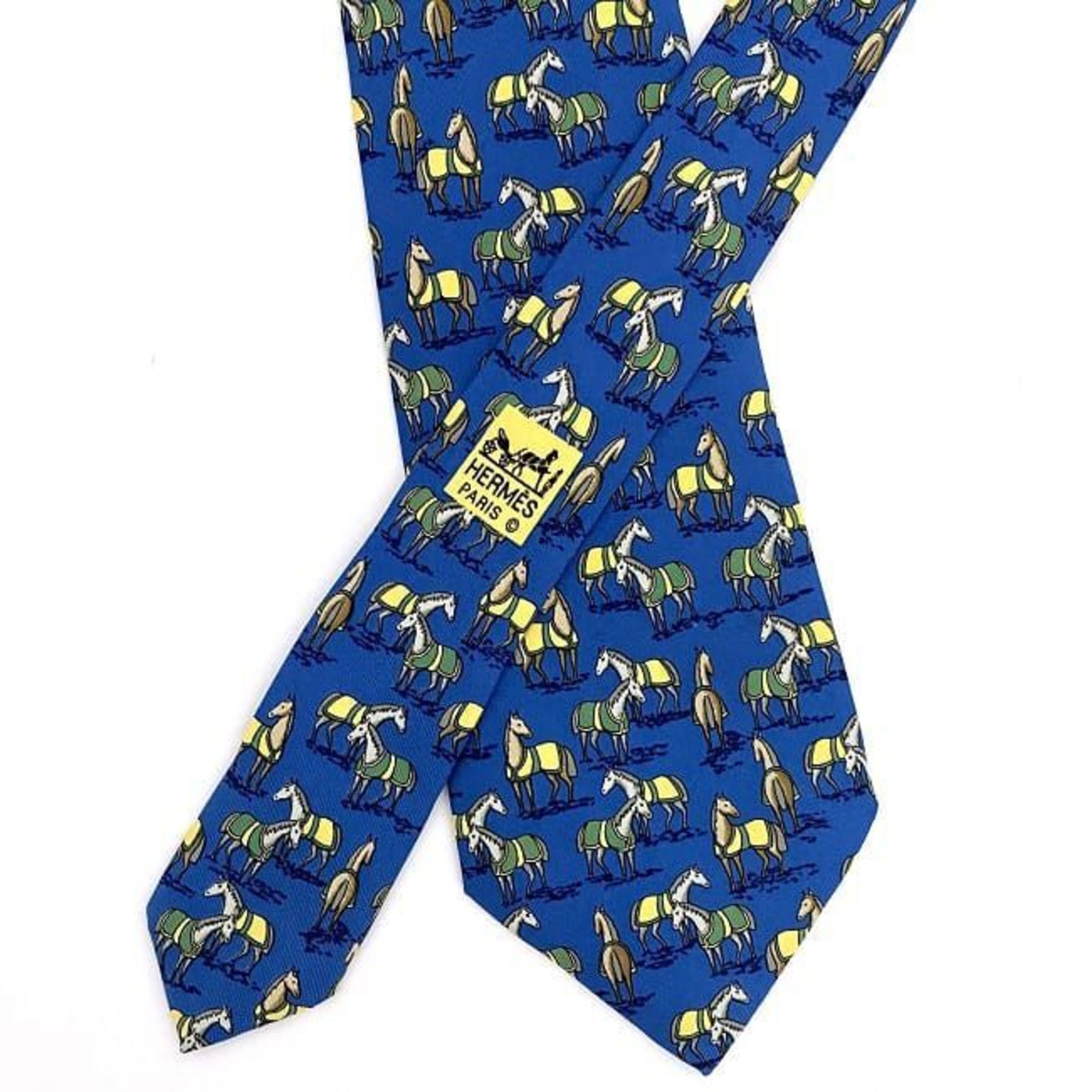 Hermes tie blue ec-20345 100% silk HERMES horse men's animal