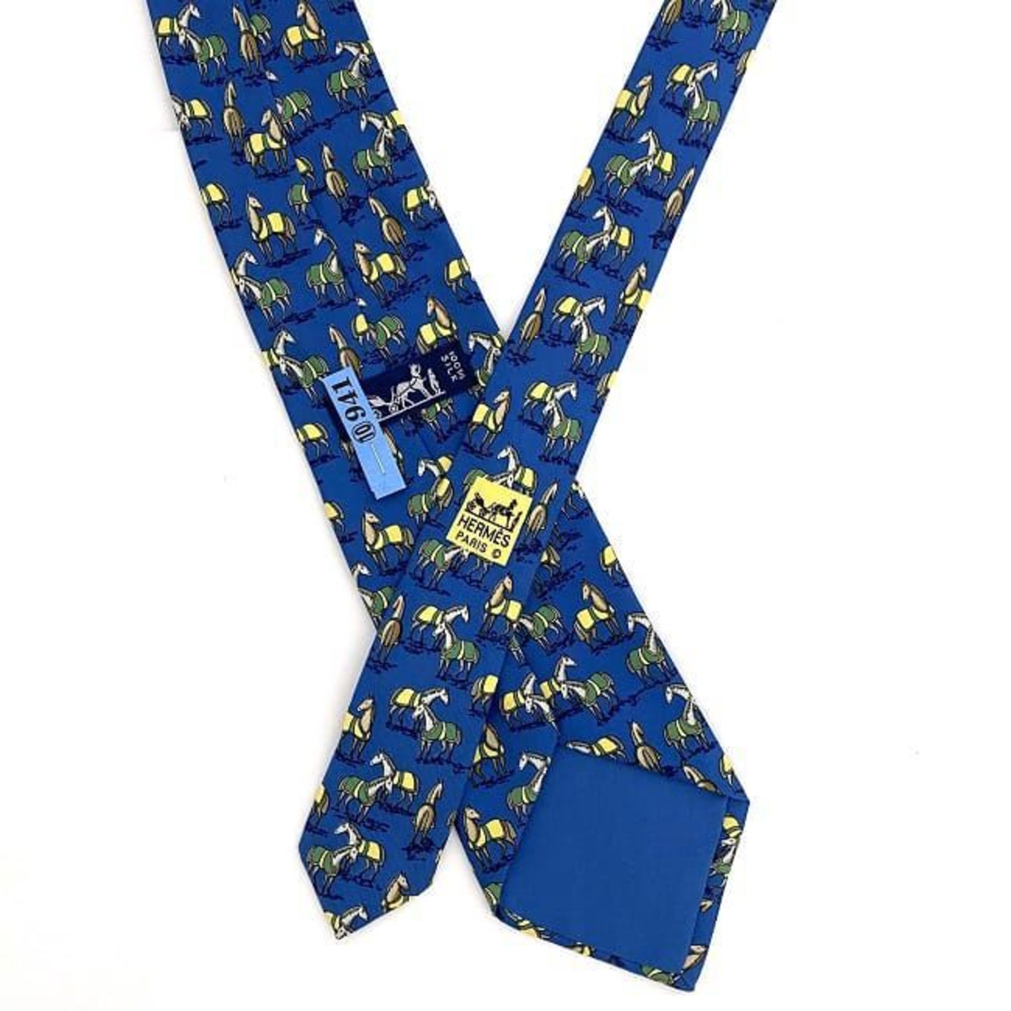 Hermes tie blue ec-20345 100% silk HERMES horse men's animal