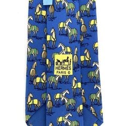 Hermes tie blue ec-20345 100% silk HERMES horse men's animal