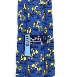 Hermes tie blue ec-20345 100% silk HERMES horse men's animal