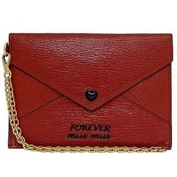 Miu Miu Miu Card Case Red Madras 5TL346 ec-20305 Heart Coin Leather Purse Pouch Flap Chain Compact