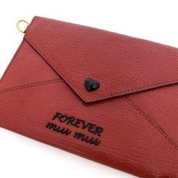 Miu Miu Miu Card Case Red Madras 5TL346 ec-20305 Heart Coin Leather Purse Pouch Flap Chain Compact