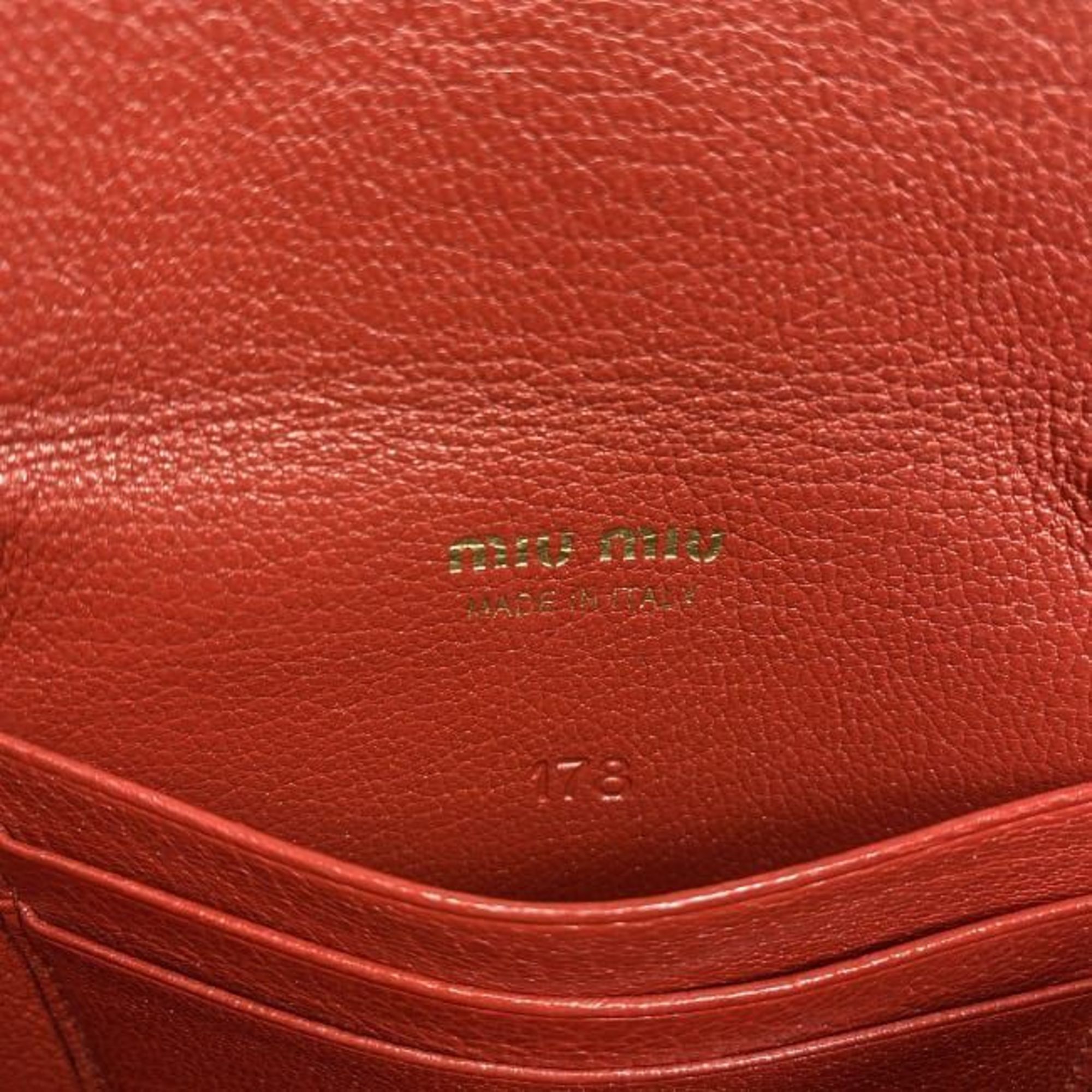 Miu Miu Miu Card Case Red Madras 5TL346 ec-20305 Heart Coin Leather Purse Pouch Flap Chain Compact