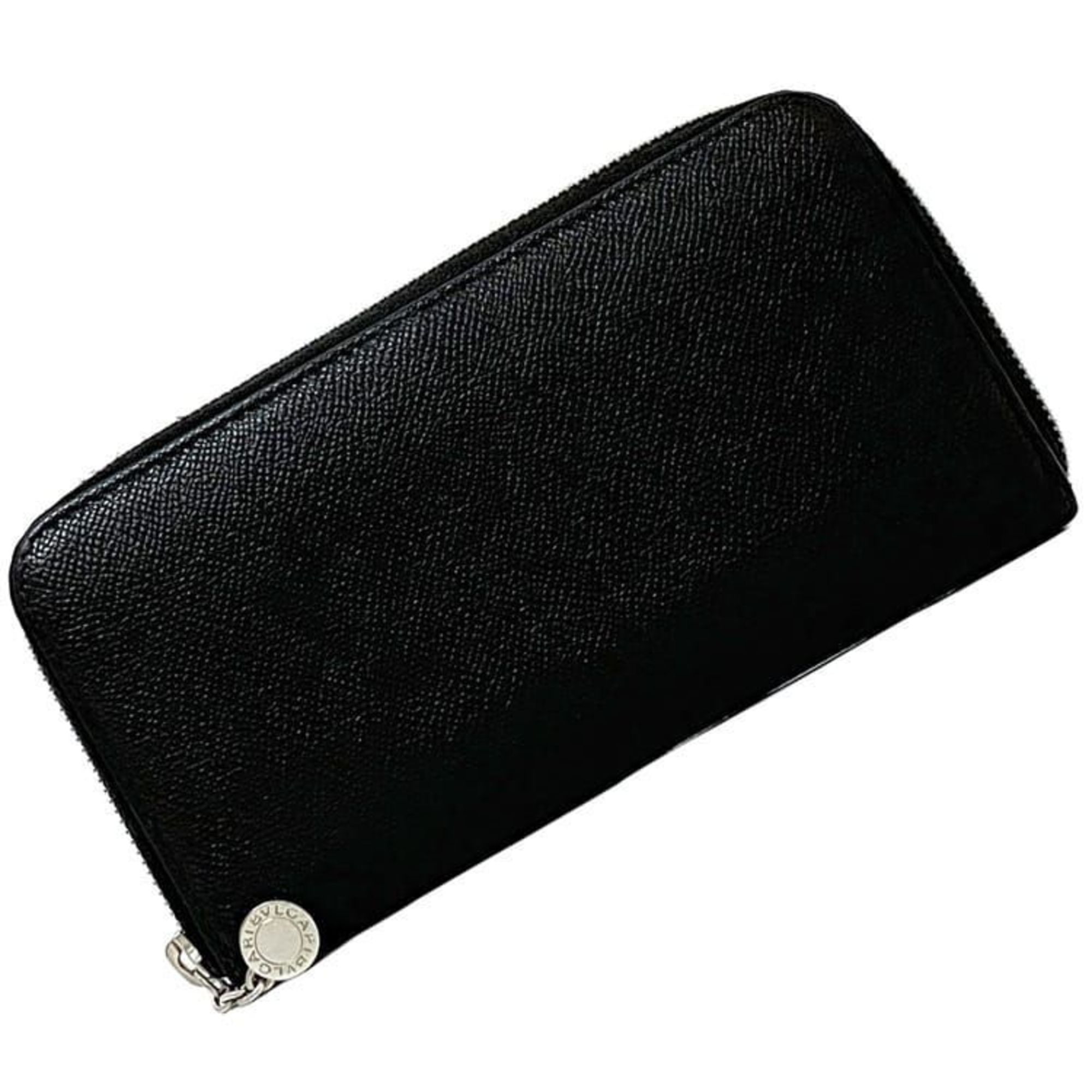 BVLGARI Round Long Wallet ec-21501 Black 20886 Classico Grain Leather