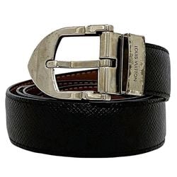 Louis Vuitton Belt Santur Classic ec-21564 Black Silver Ardoise Taiga M6843 Waist ~88cm Leather CT2192 LOUIS VUITTON LV