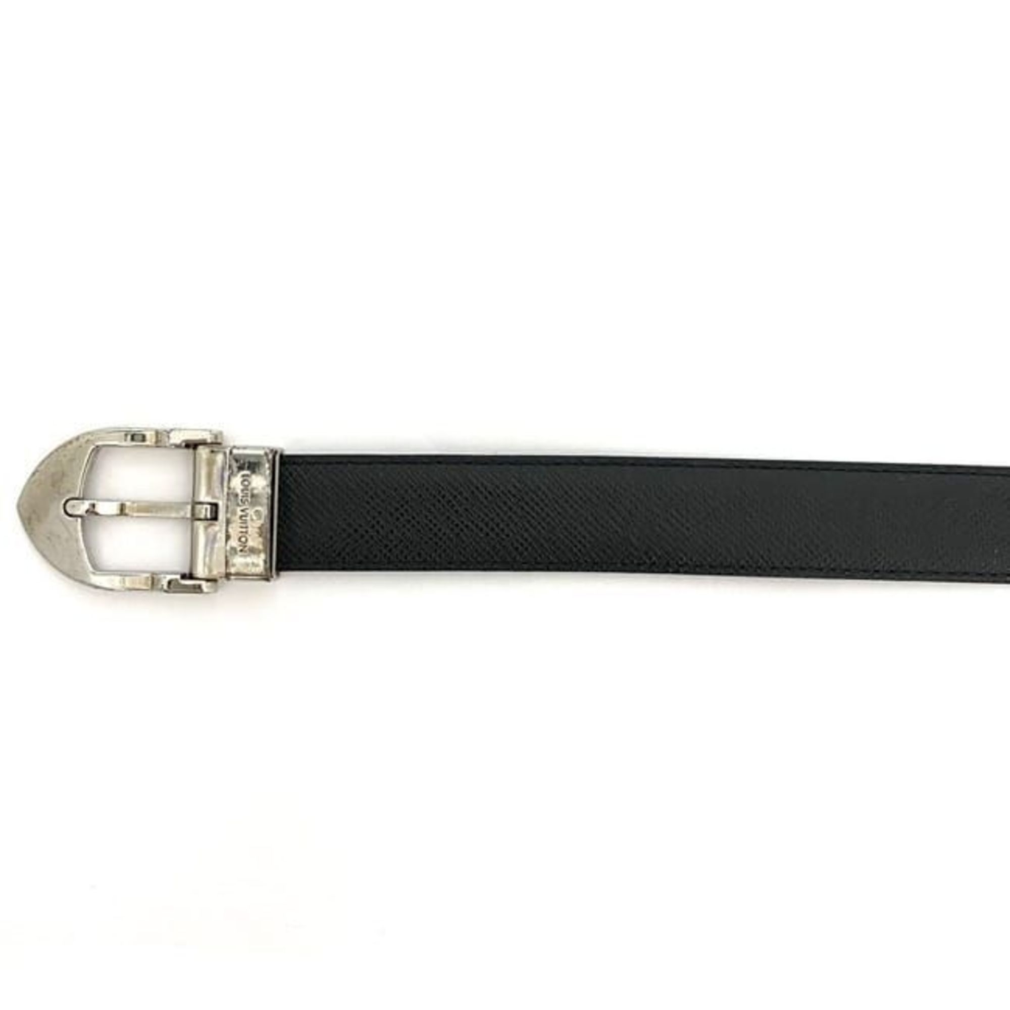 Louis Vuitton Belt Santur Classic ec-21564 Black Silver Ardoise Taiga M6843 Waist ~88cm Leather CT2192 LOUIS VUITTON LV