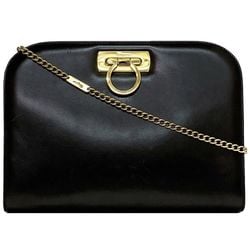 Salvatore Ferragamo Chain Shoulder Bag Black Gancini 21 0587/40 GP Leather P21 05 87