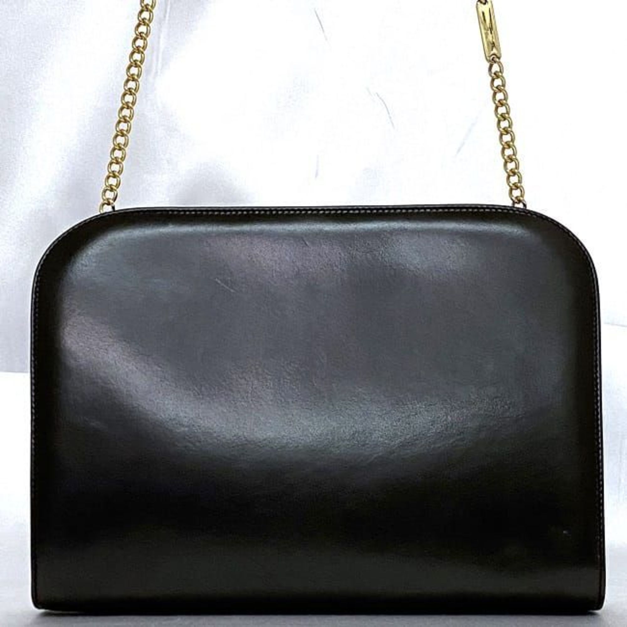 Salvatore Ferragamo Chain Shoulder Bag Black Gancini 21 0587/40 GP Leather P21 05 87