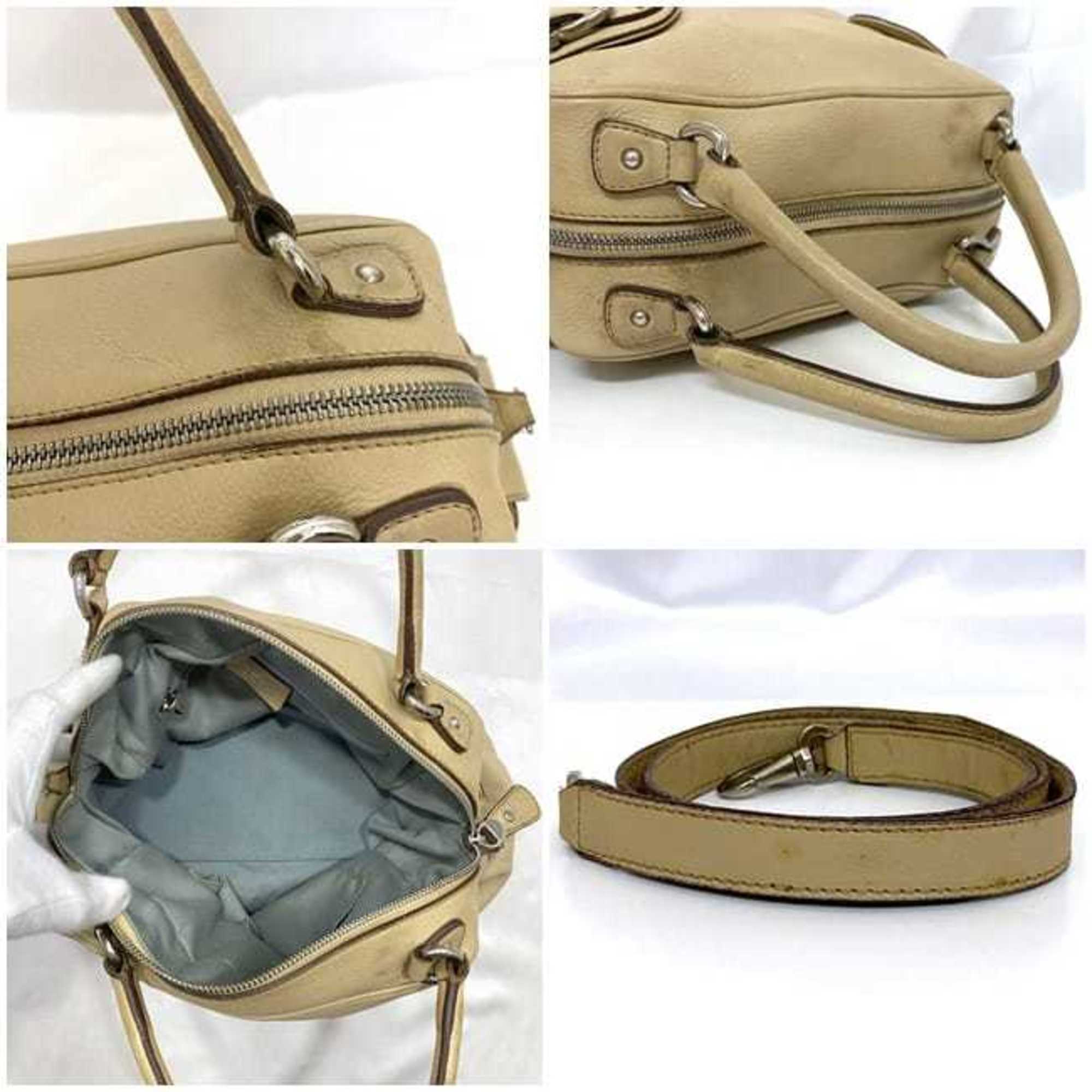 Salvatore Ferragamo 2way Boston bag ec-21259 Beige Gancini BW-21 Shoulder Leather 7378 Tote Bag