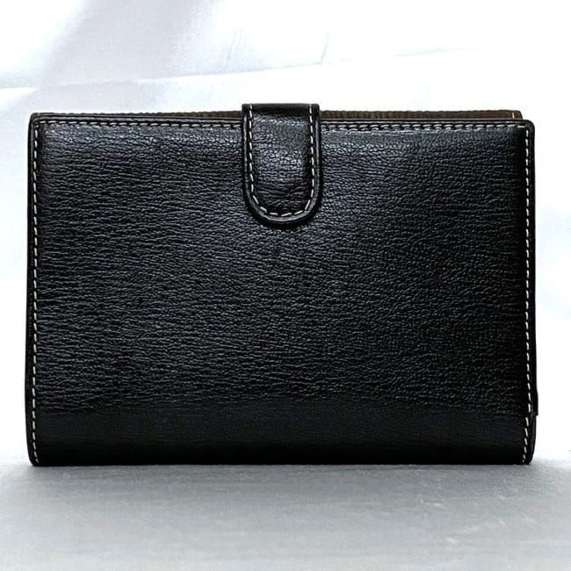 LOEWE Bi-fold Wallet ec-21542 Black Brown Velazquez Leather Twist Metal Fittings Women's Compact