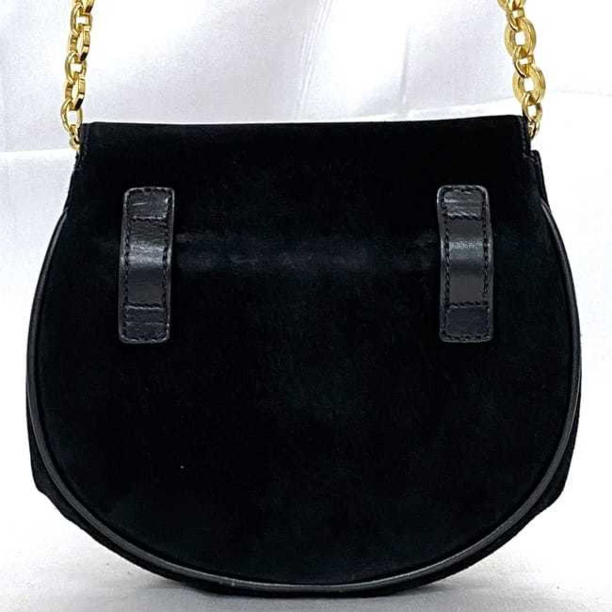 Salvatore Ferragamo Chain Shoulder Bag ec-21217 Black Gancini AQ214204 Suede Leather Flap Belt Women's