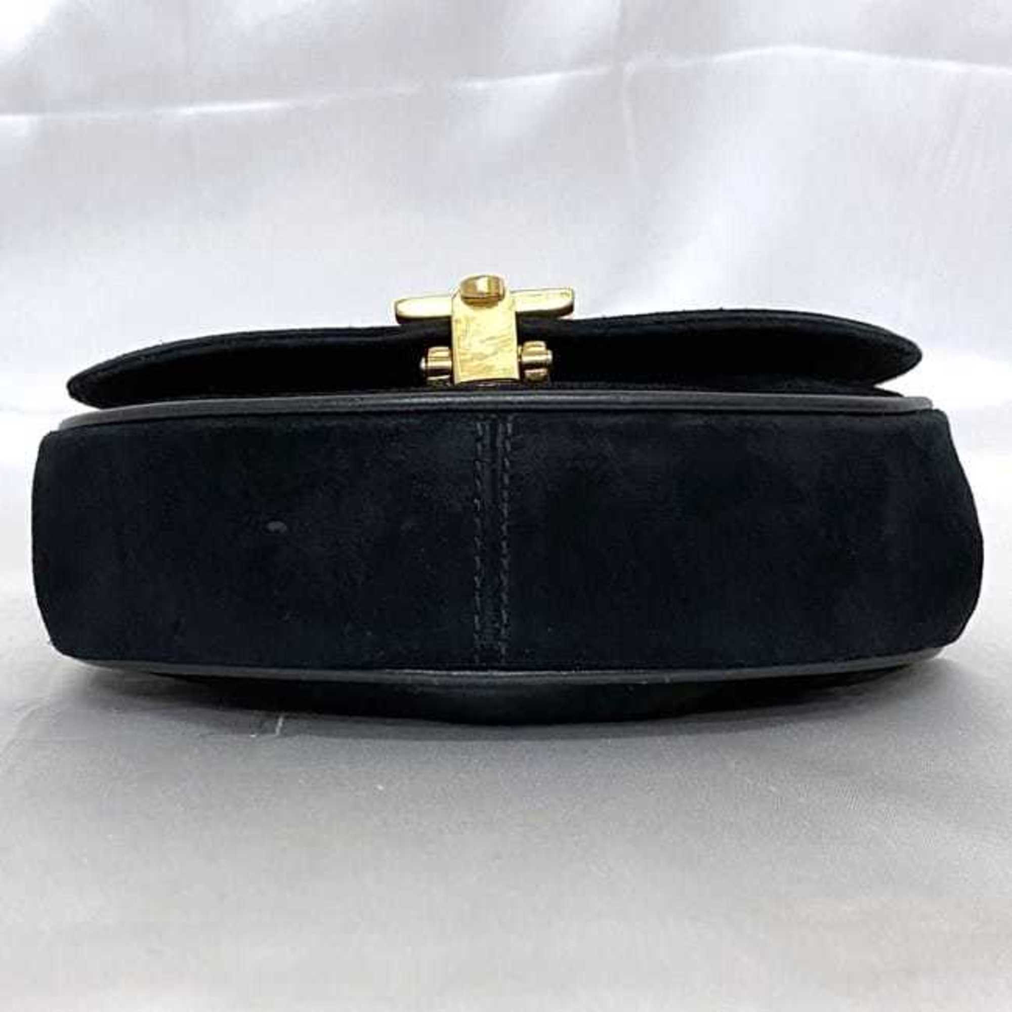 Salvatore Ferragamo Chain Shoulder Bag ec-21217 Black Gancini AQ214204 Suede Leather Flap Belt Women's