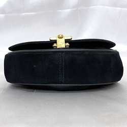 Salvatore Ferragamo Chain Shoulder Bag ec-21217 Black Gancini AQ214204 Suede Leather Flap Belt Women's