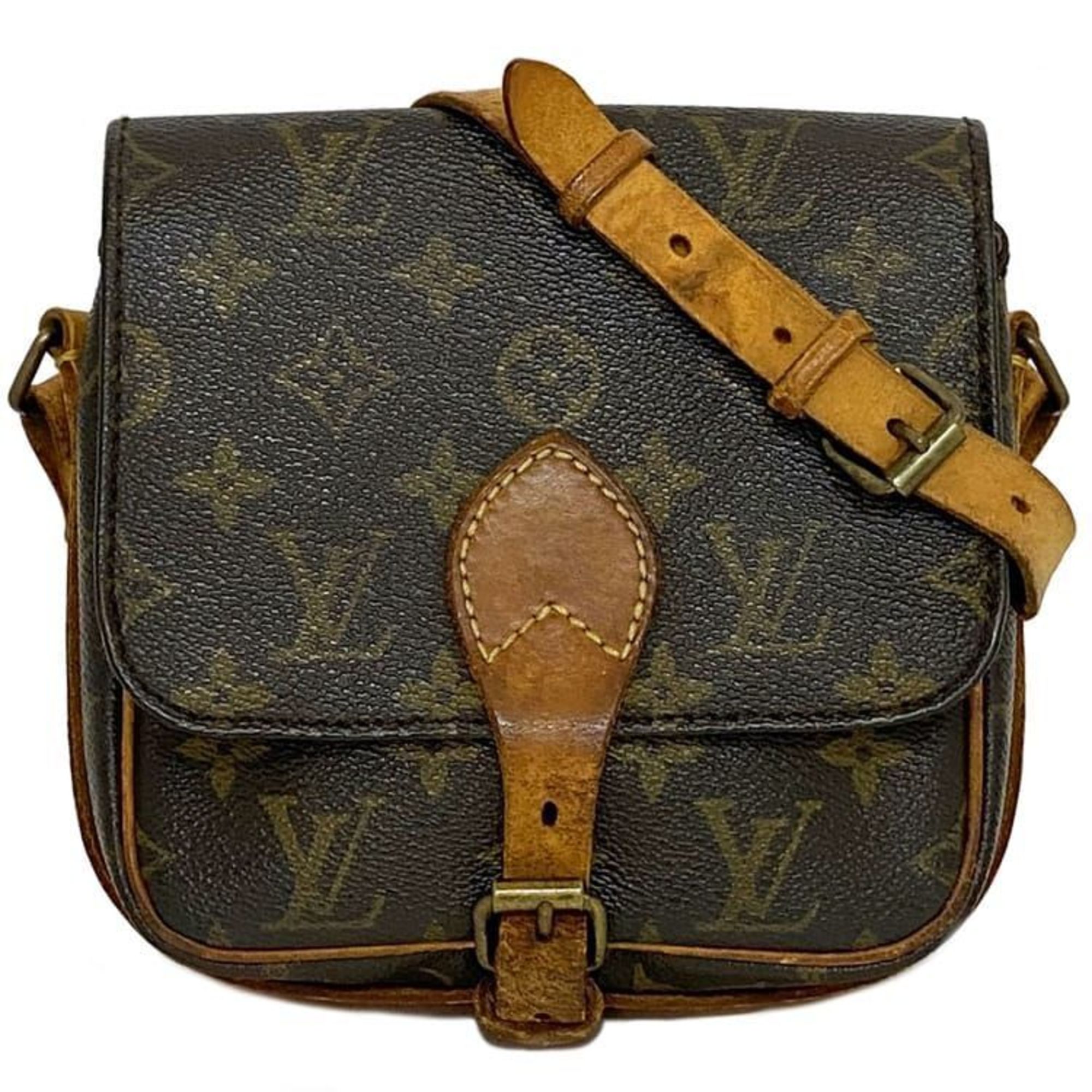 Louis Vuitton Shoulder Bag Cartesier Brown Monogram M51254 Canvas Tanned Leather 874 SL LOUIS VUITTON Flap Women's Compact