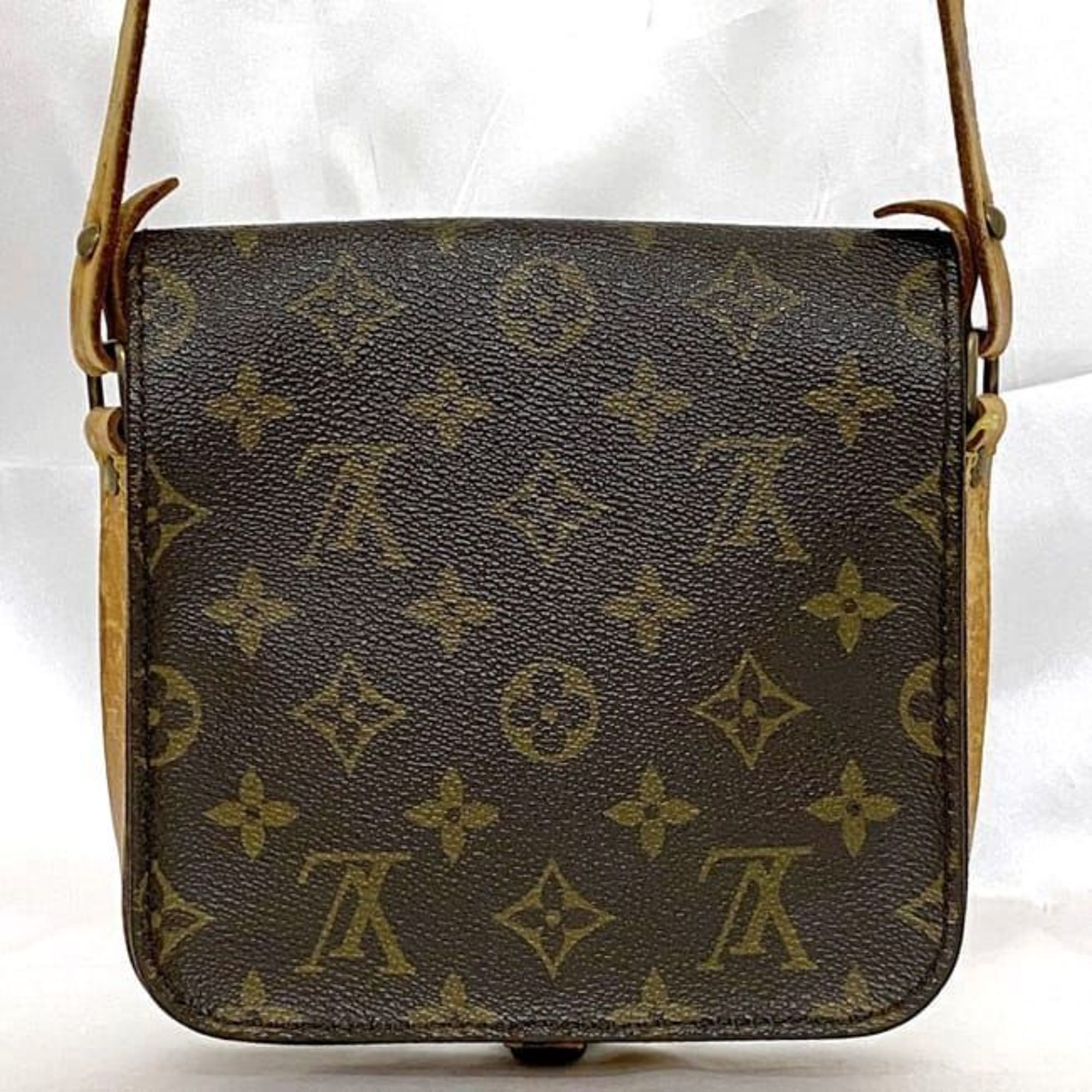 Louis Vuitton Shoulder Bag Cartesier Brown Monogram M51254 Canvas Tanned Leather 874 SL LOUIS VUITTON Flap Women's Compact