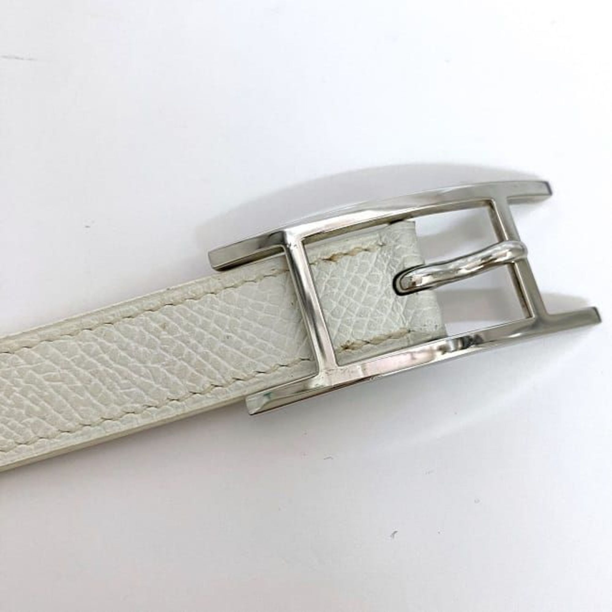 Hermes Bracelet B-Api White Leather Togo □K Engraved HERMES Women's