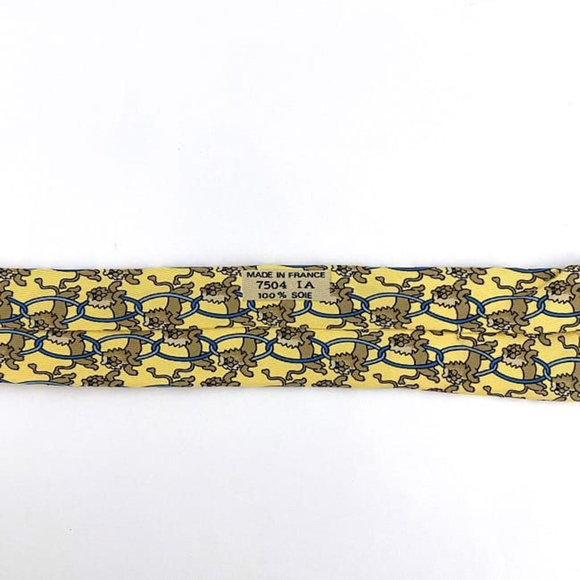 Hermes tie yellow ec-20347 100% silk HERMES lion animal men's