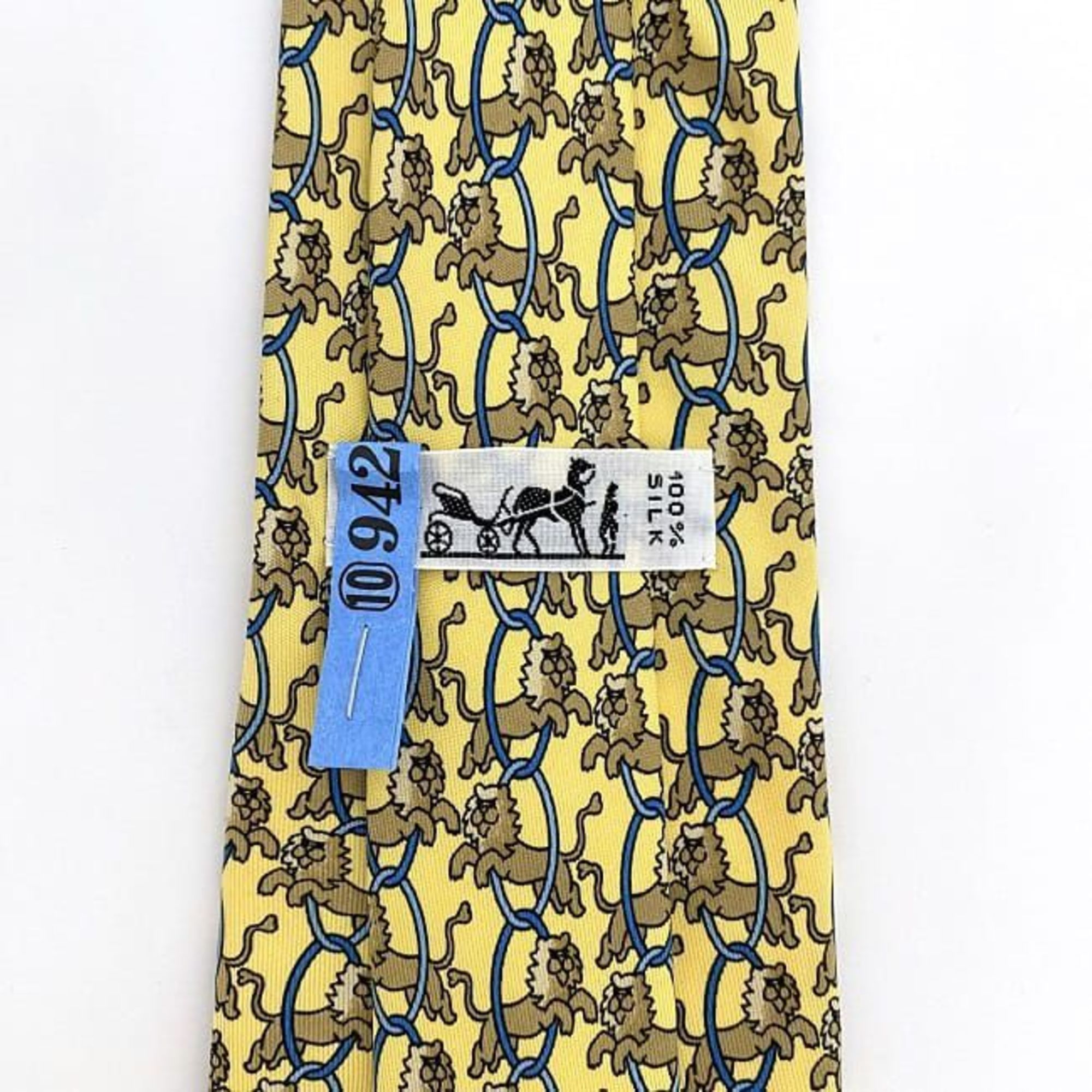 Hermes tie yellow ec-20347 100% silk HERMES lion animal men's