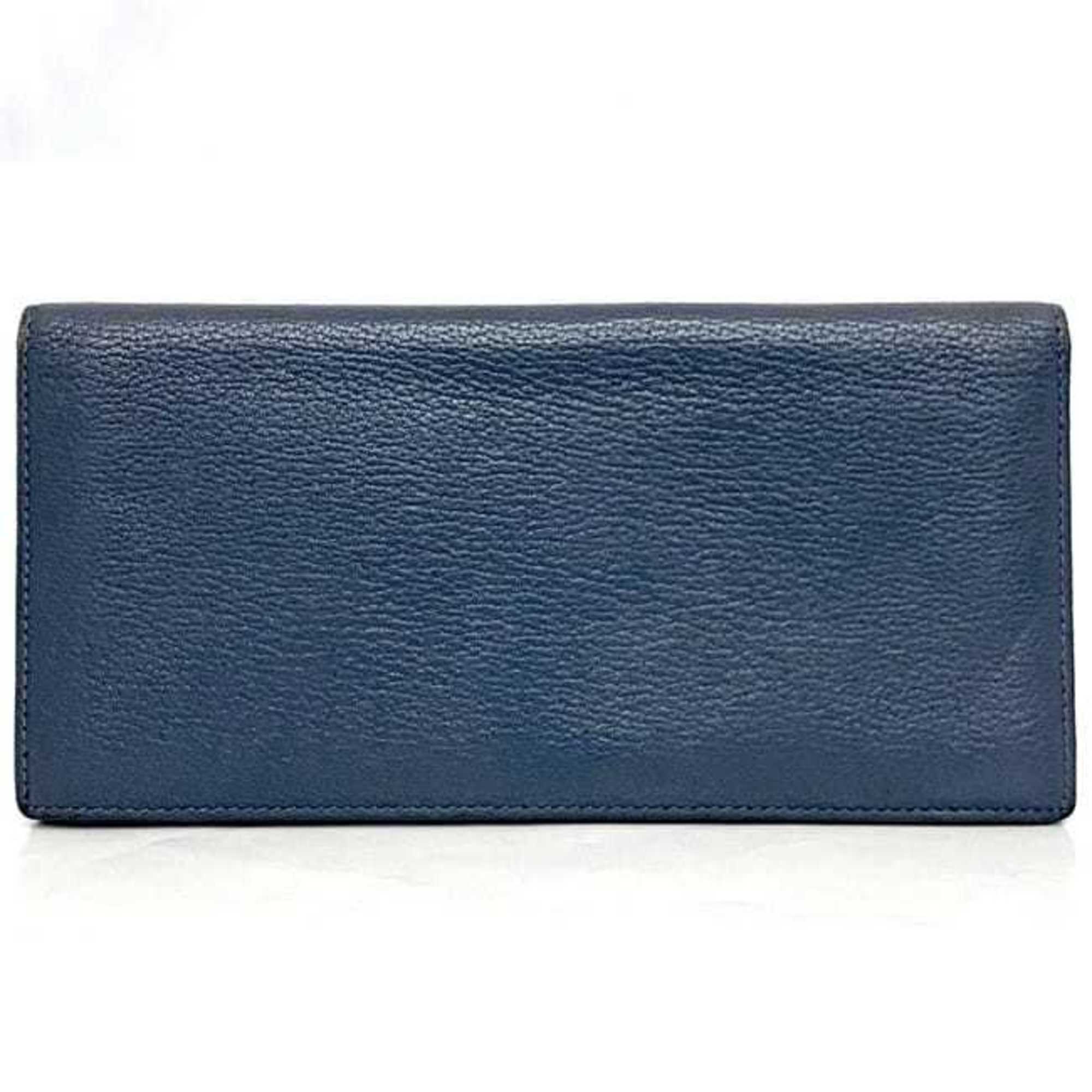 LOEWE Bi-fold Long Wallet ec-21115 Light Navy Anagram Billfold Leather Women's Blue