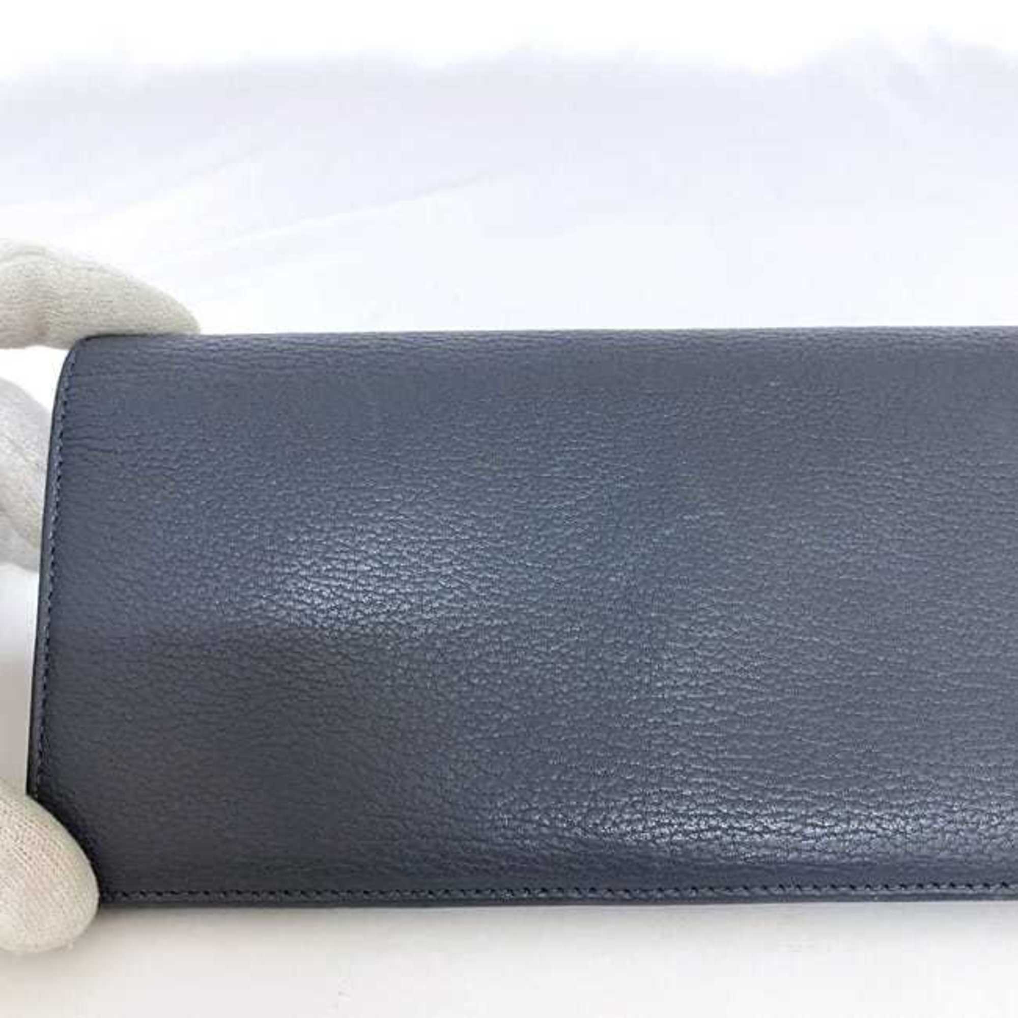 LOEWE Bi-fold Long Wallet ec-21115 Light Navy Anagram Billfold Leather Women's Blue