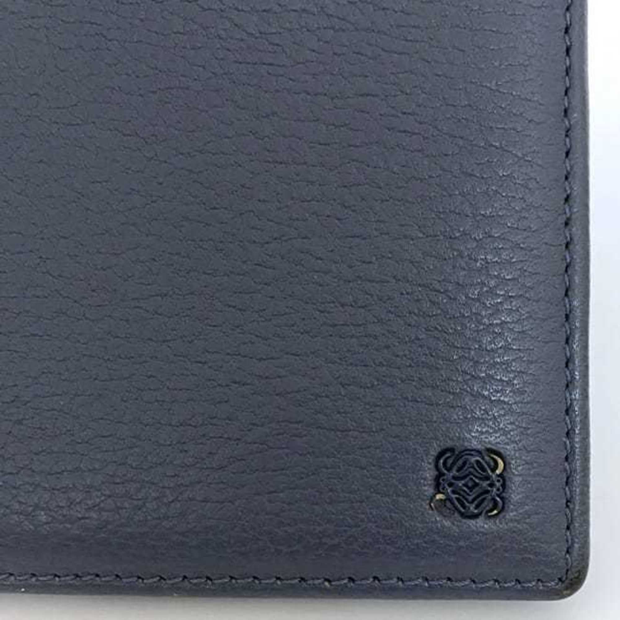 LOEWE Bi-fold Long Wallet ec-21115 Light Navy Anagram Billfold Leather Women's Blue