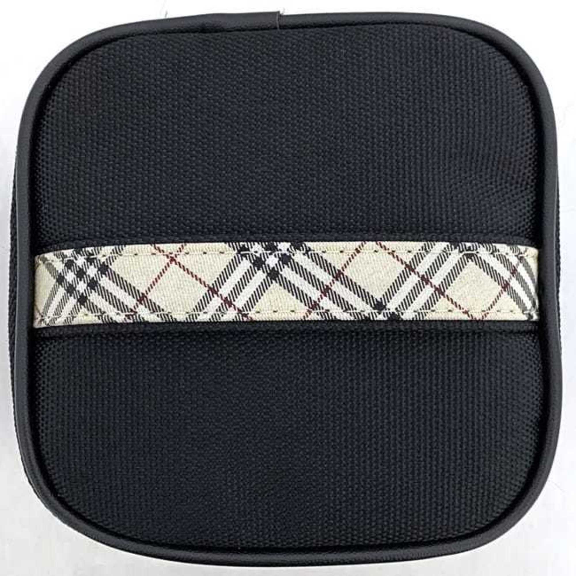 Burberry Vanity Pouch ec-21229 Black Beige Checkered Bag Canvas Leather BURBERRY Handbag Women's Compact