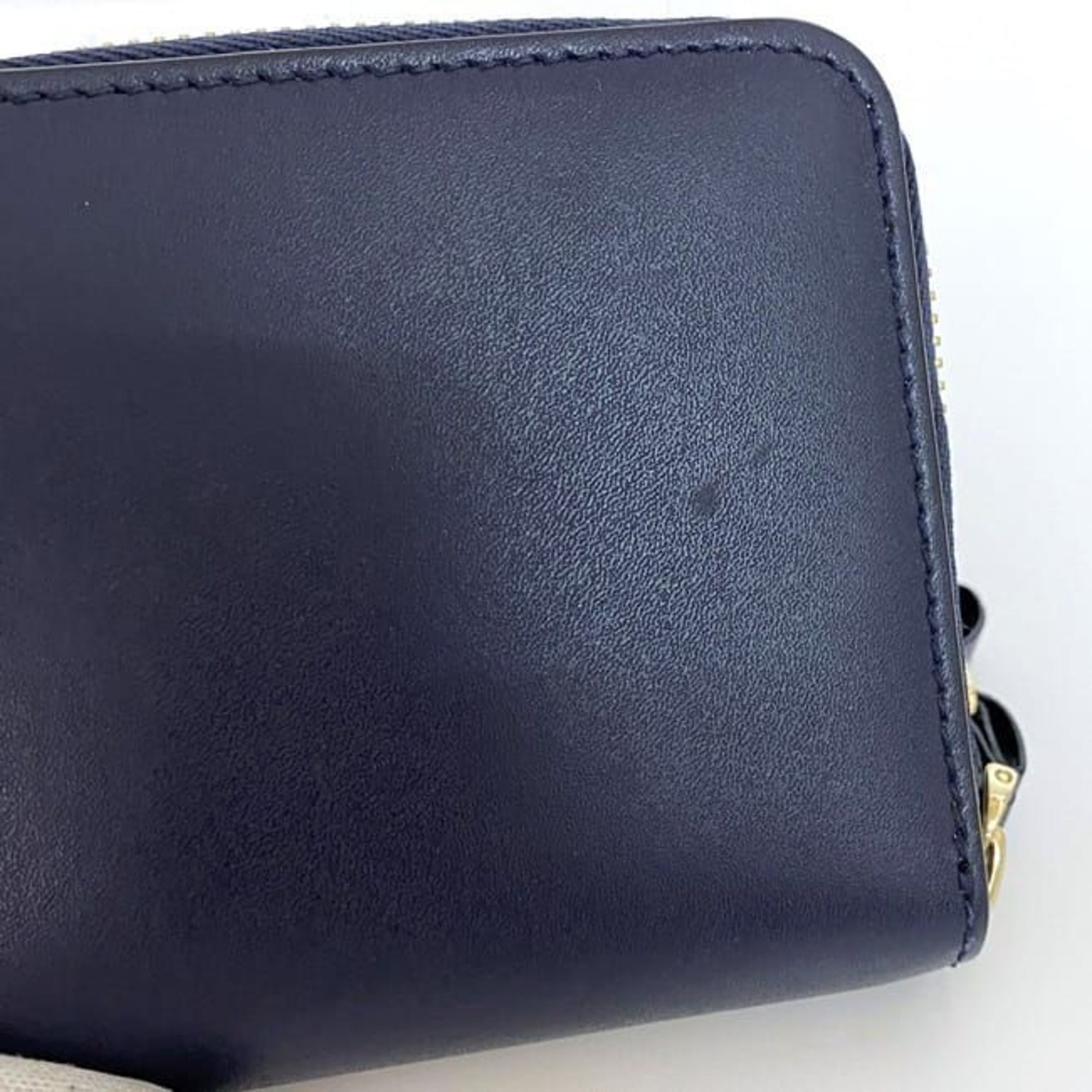 Salvatore Ferragamo Bi-fold Wallet ec-21481 Navy Vara 22-D278 0694708 Leather Ribbon Folding Blue