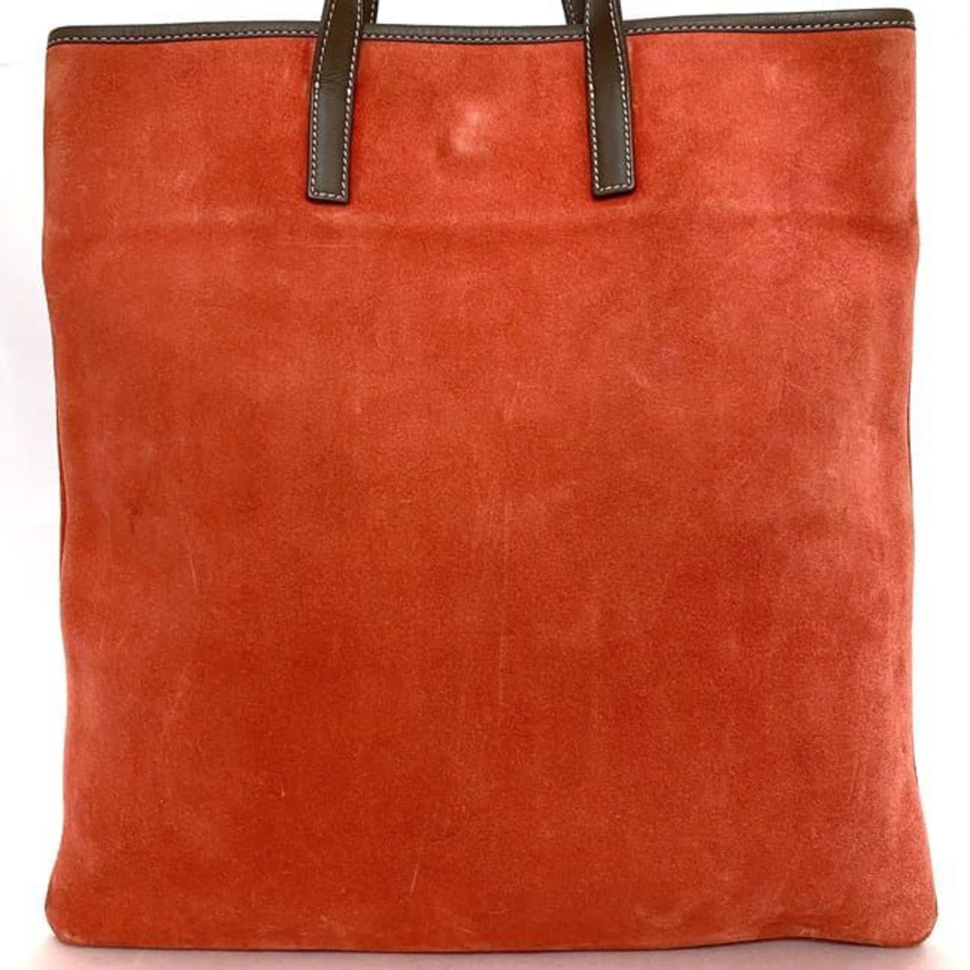 LOEWE Tote Bag Red Brown Anagram Suede Leather Handbag A4 Unisex