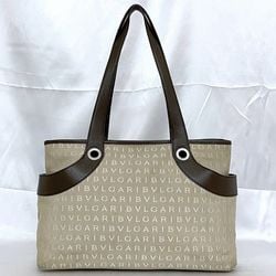 Bvlgari Tote Bag Beige Brown Mania ec-20694 Canvas Leather BVLGARI A4 Women's