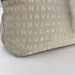 Bvlgari Tote Bag Beige Brown Mania ec-20694 Canvas Leather BVLGARI A4 Women's